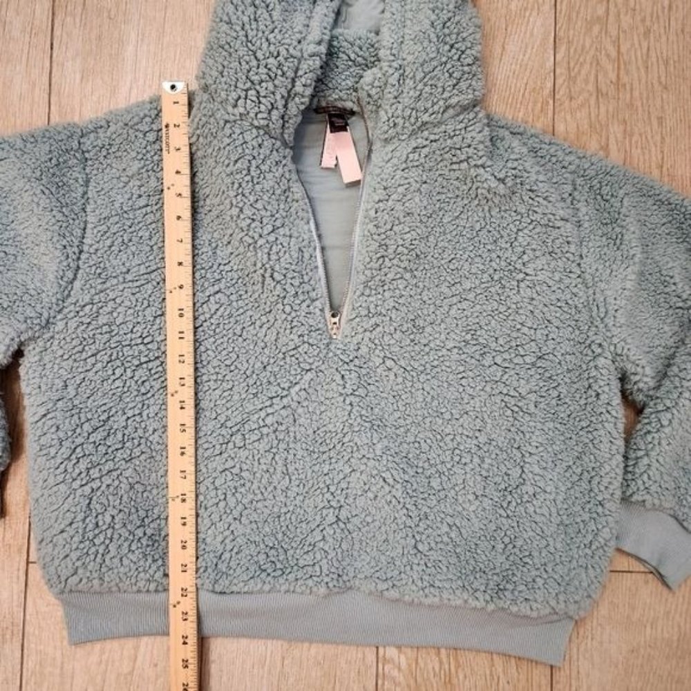 Victoria's Secret Womens Green Sherpa Half-Zip Hoodie Pullover - Picture 9 of 12